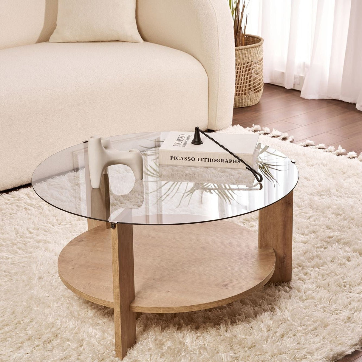 Cairo Coffee Table Round Ø75 cm Sapphire Oak - Smoke Glass Fume 75x75 cm