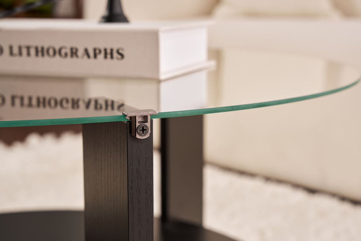 Cairo Coffee Table Round Ø75 cm Black Wood - Smoke Glass 75x75 cm