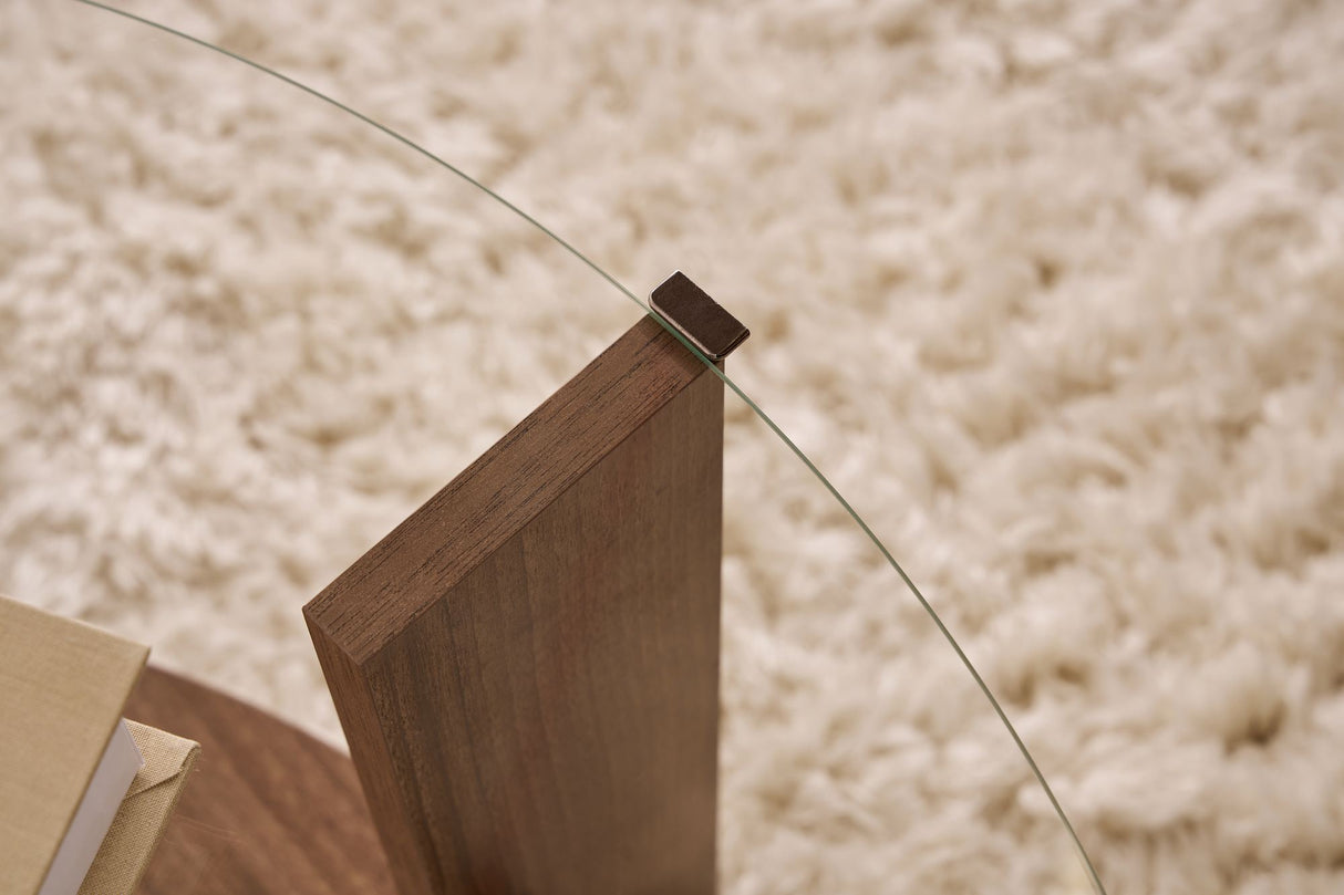 Cairo Coffee Table Round Ø75 cm Walnut - Glass 75x75x40 cm