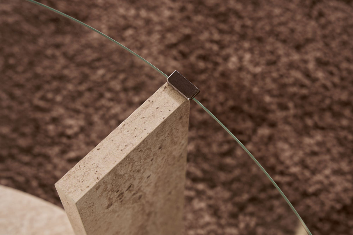 Cairo Coffee Table Round Ø75 cm Travertine - Glass 75x75x40 cm