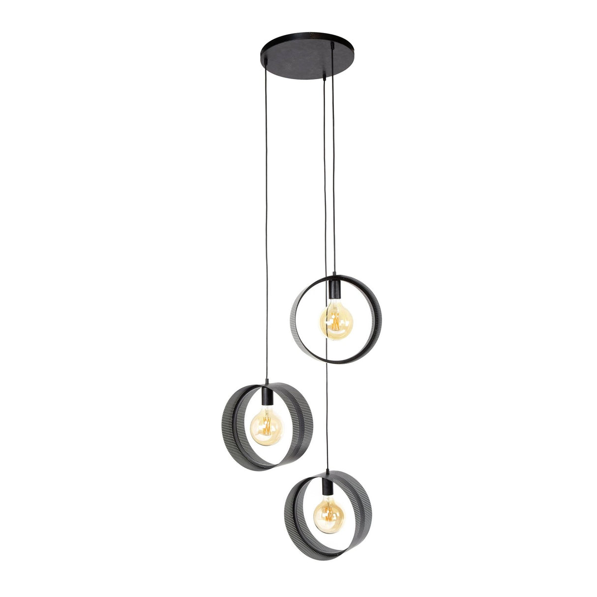 Pendant lamp Fons 3-light stepped rings metal black