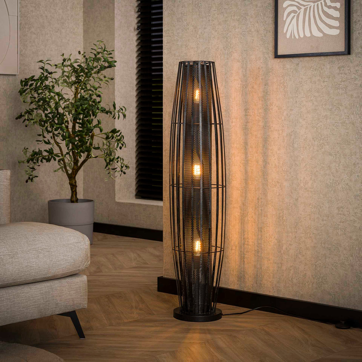 Floor lamp Liora 3-light cylinder mesh black 120 cm