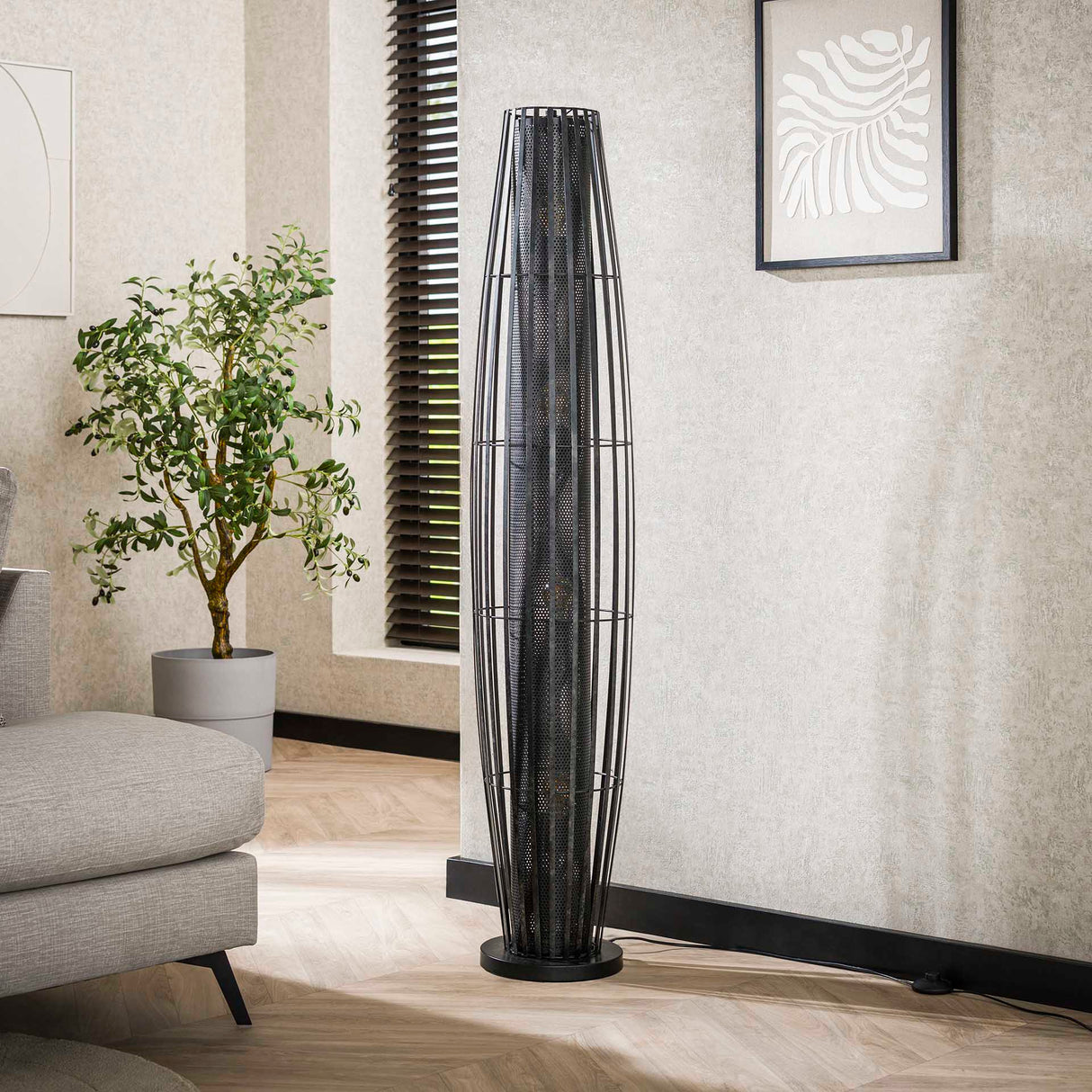 Floor lamp Liora 4-light cylinder mesh black 150 cm