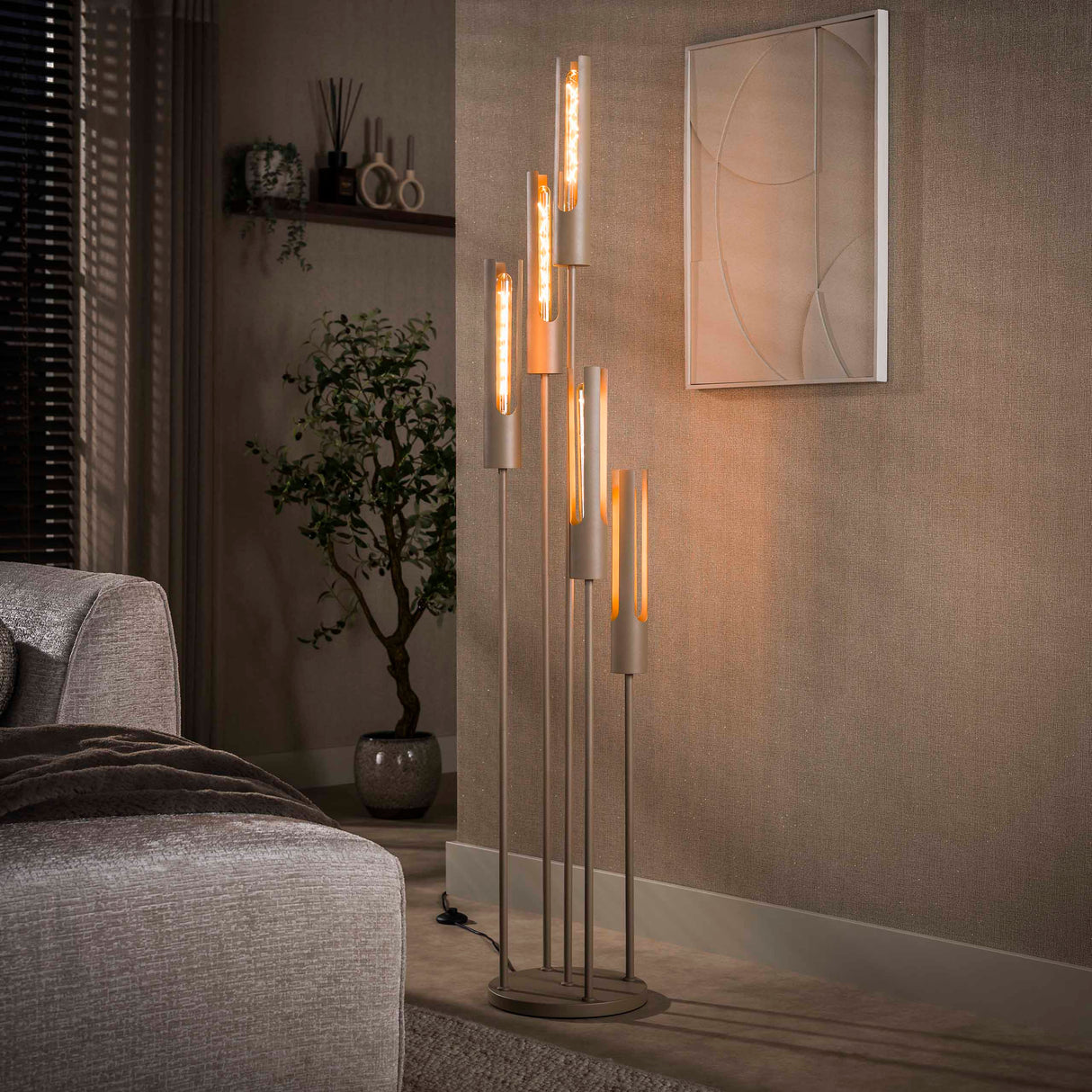 Vloerlamp Judy 5-lichts getrapt beige