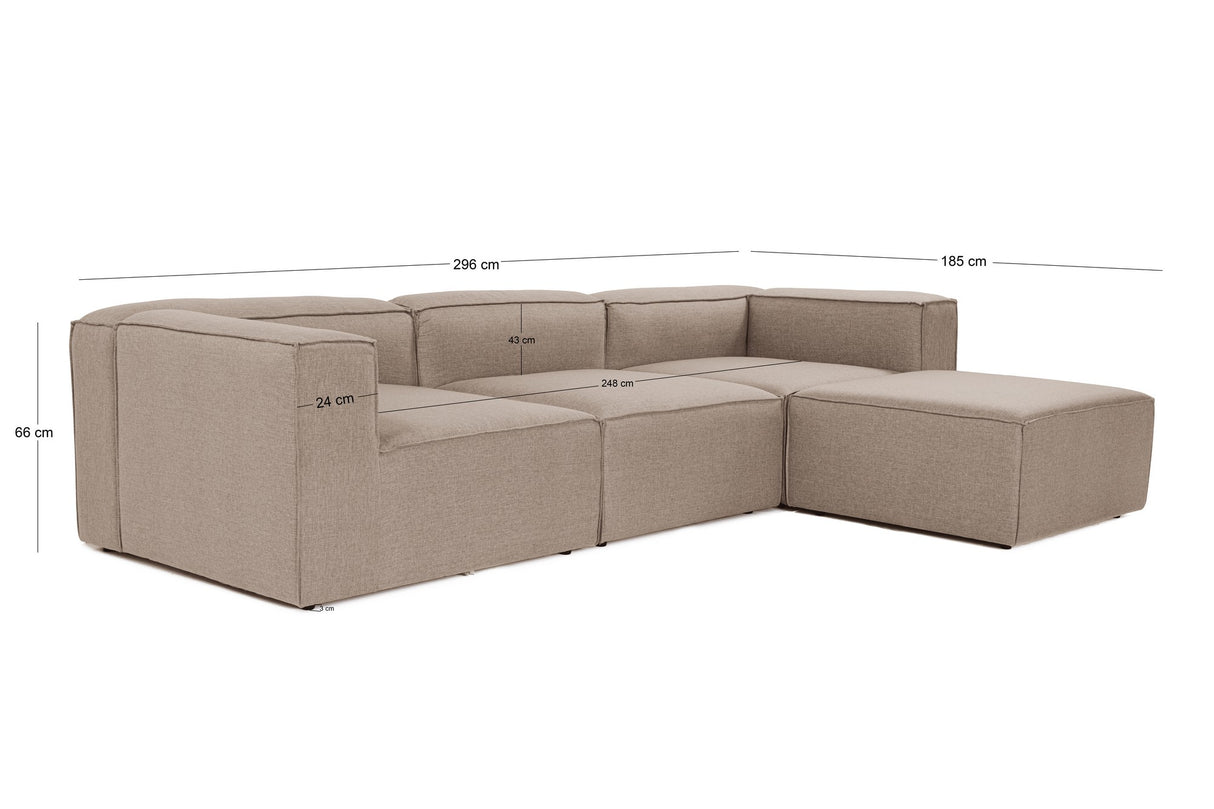 Modular corner sofa with loose ottoman in brown linen fabric Fora