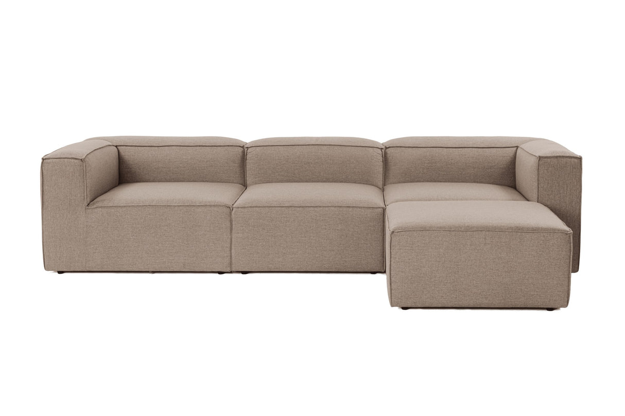 Modular corner sofa with loose ottoman in brown linen fabric Fora