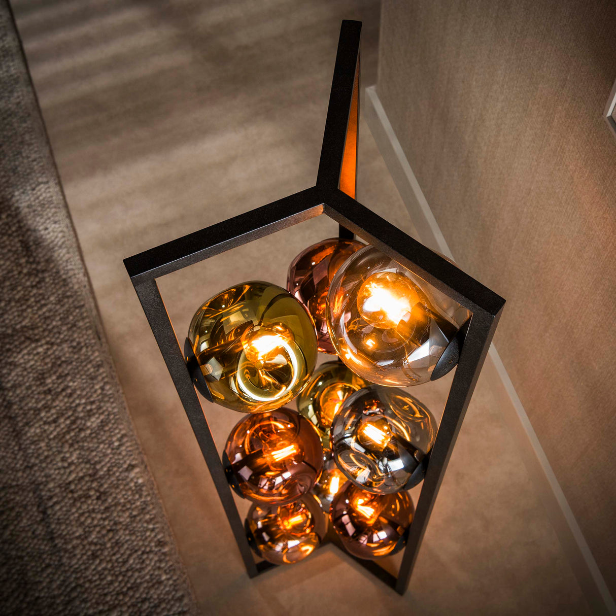 Industriële Vloerlamp Ada 9-lichts Gekleurd Glas Hoek