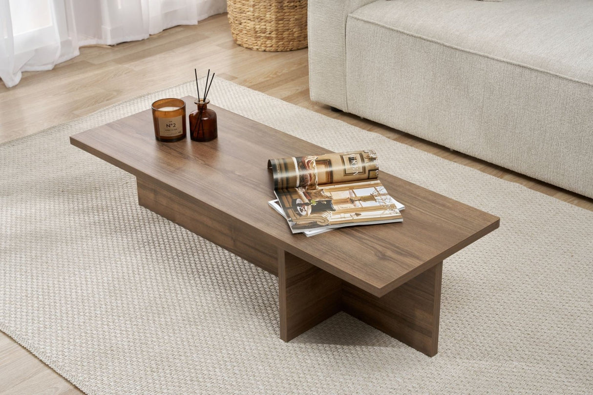 Salontafels - Rechthoekige salontafel walnoot melamine - 120x45x30 cm - Portland - Dimehouse