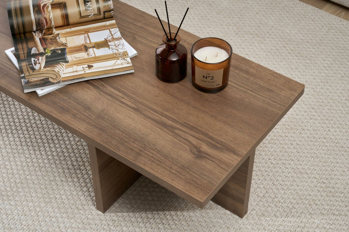 Salontafels - Rechthoekige salontafel walnoot melamine - 120x45x30 cm - Portland - Dimehouse