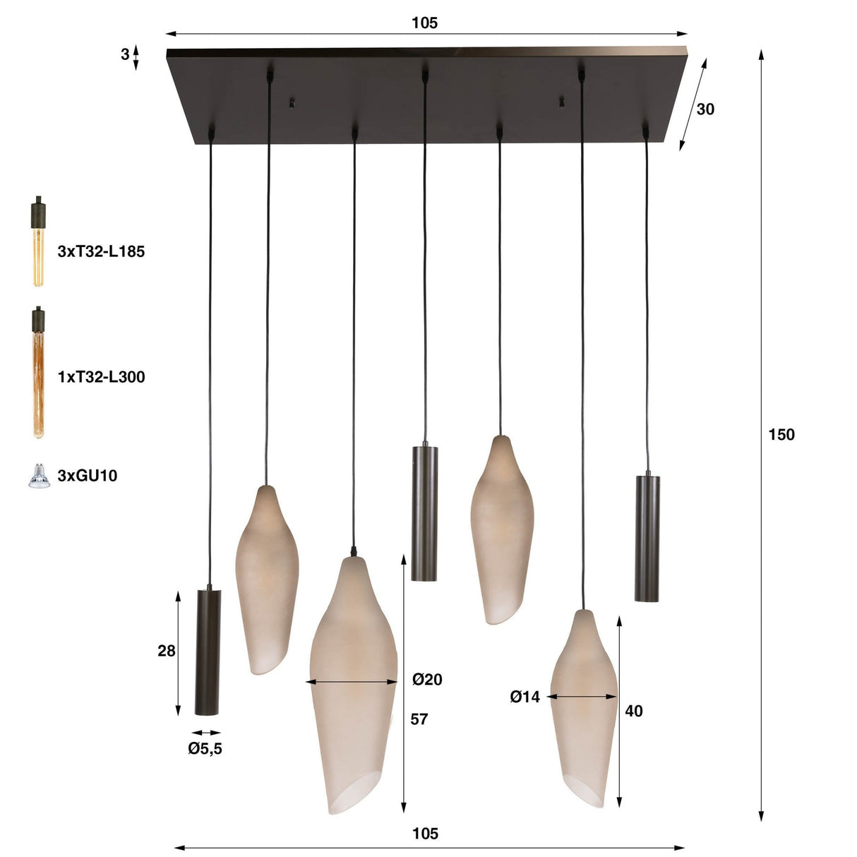 Hanging lamp Cocoon cocoon style brown frosted