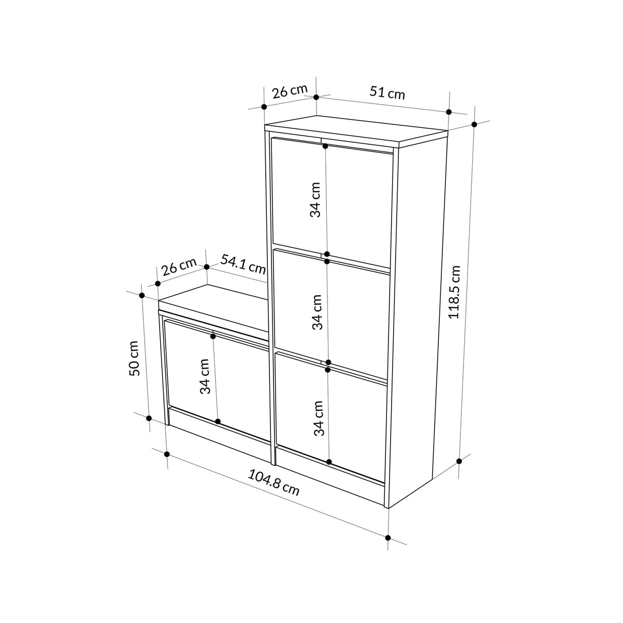 Schoenenkasten - Schoenenkast Dude Eik Melamine 105x118,5x26 cm - Dimehouse
