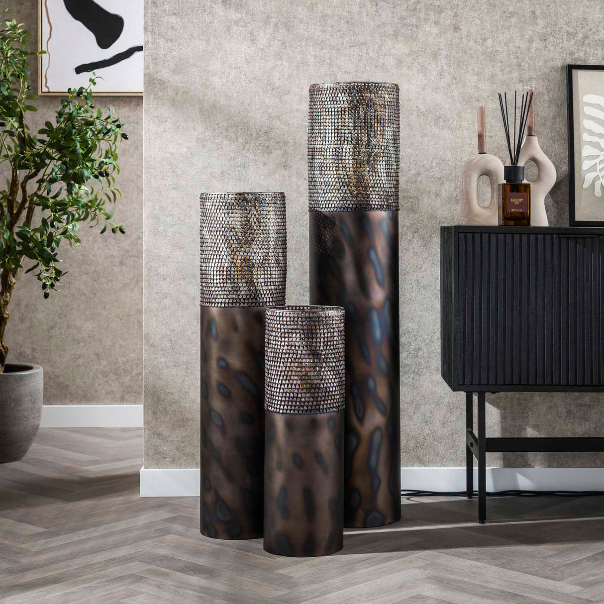 Floor lamp cylinder Brick 90 cm black brown