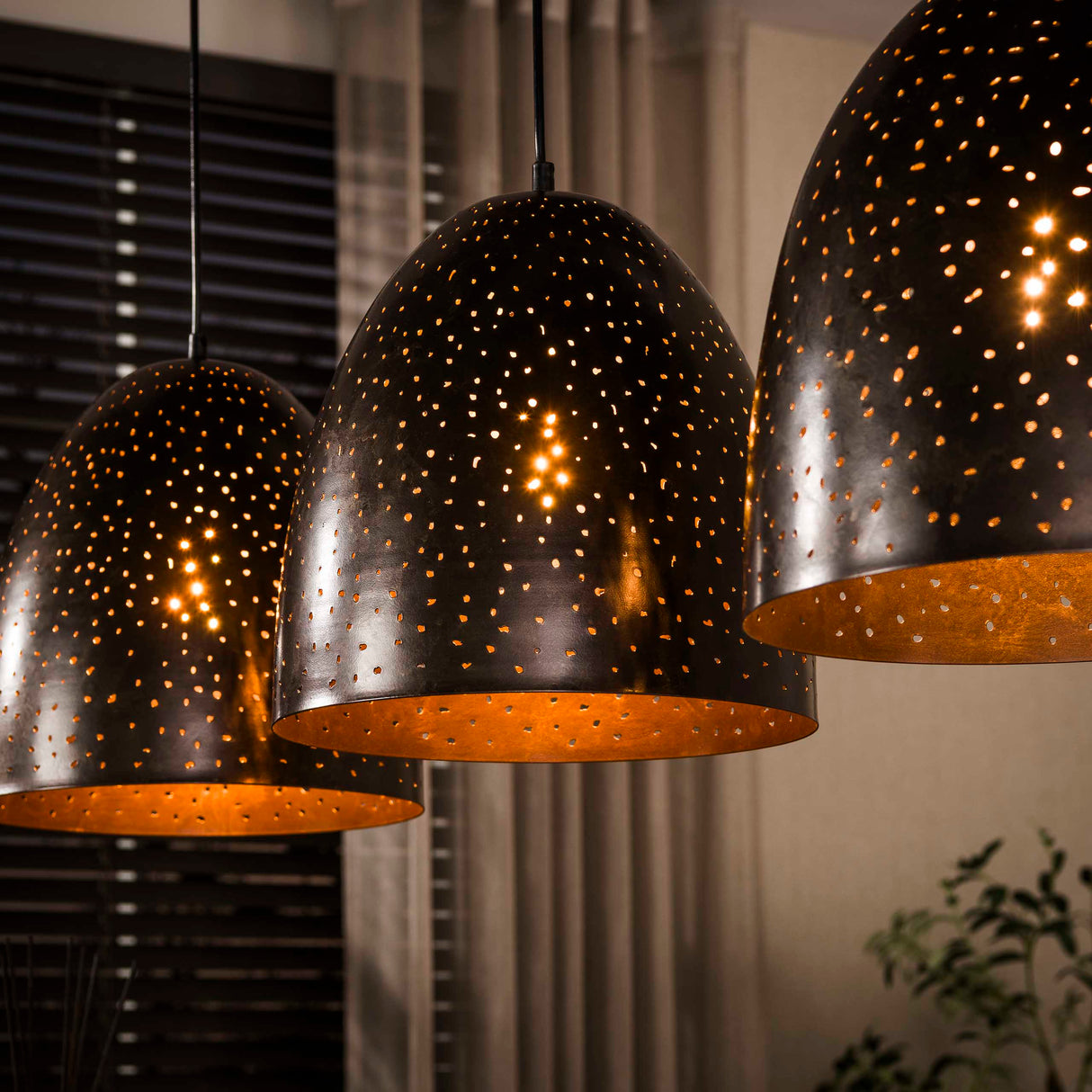 Industrial Hanging Lamp Kylian 3-light Metal Black