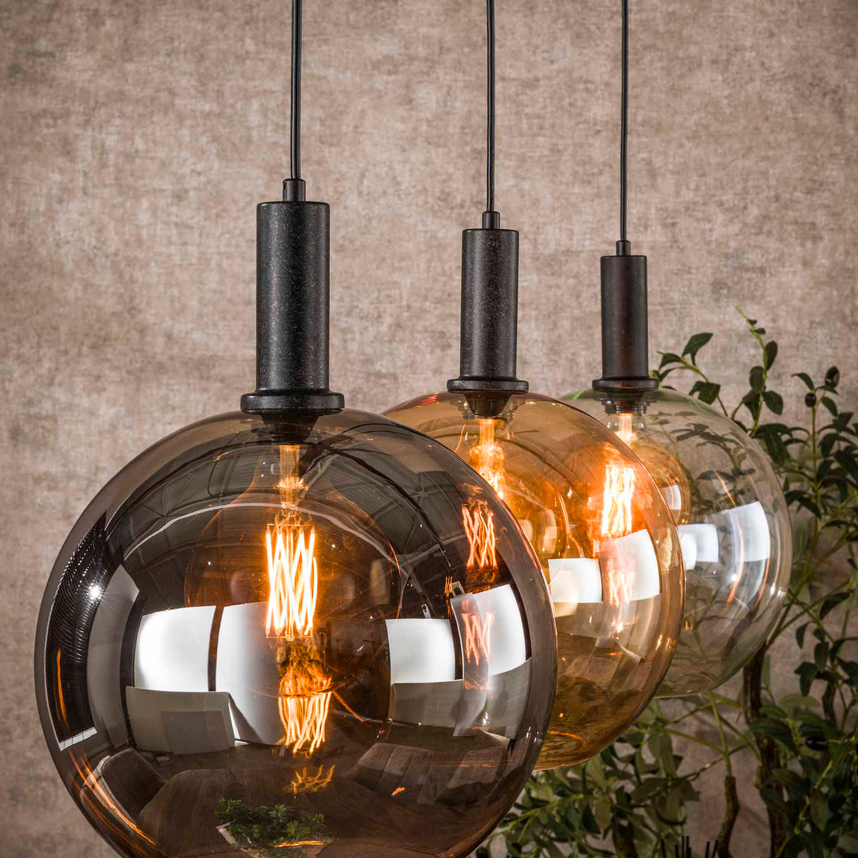 Pendant lamp Nero Trio 3-light Black Metal 115 cm