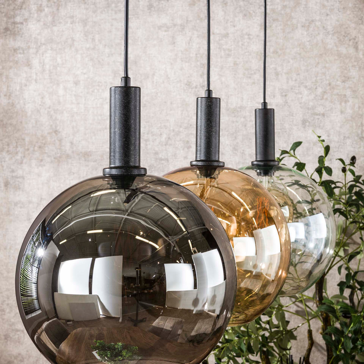 Pendant lamp Nero Trio 3-light Black Metal 115 cm