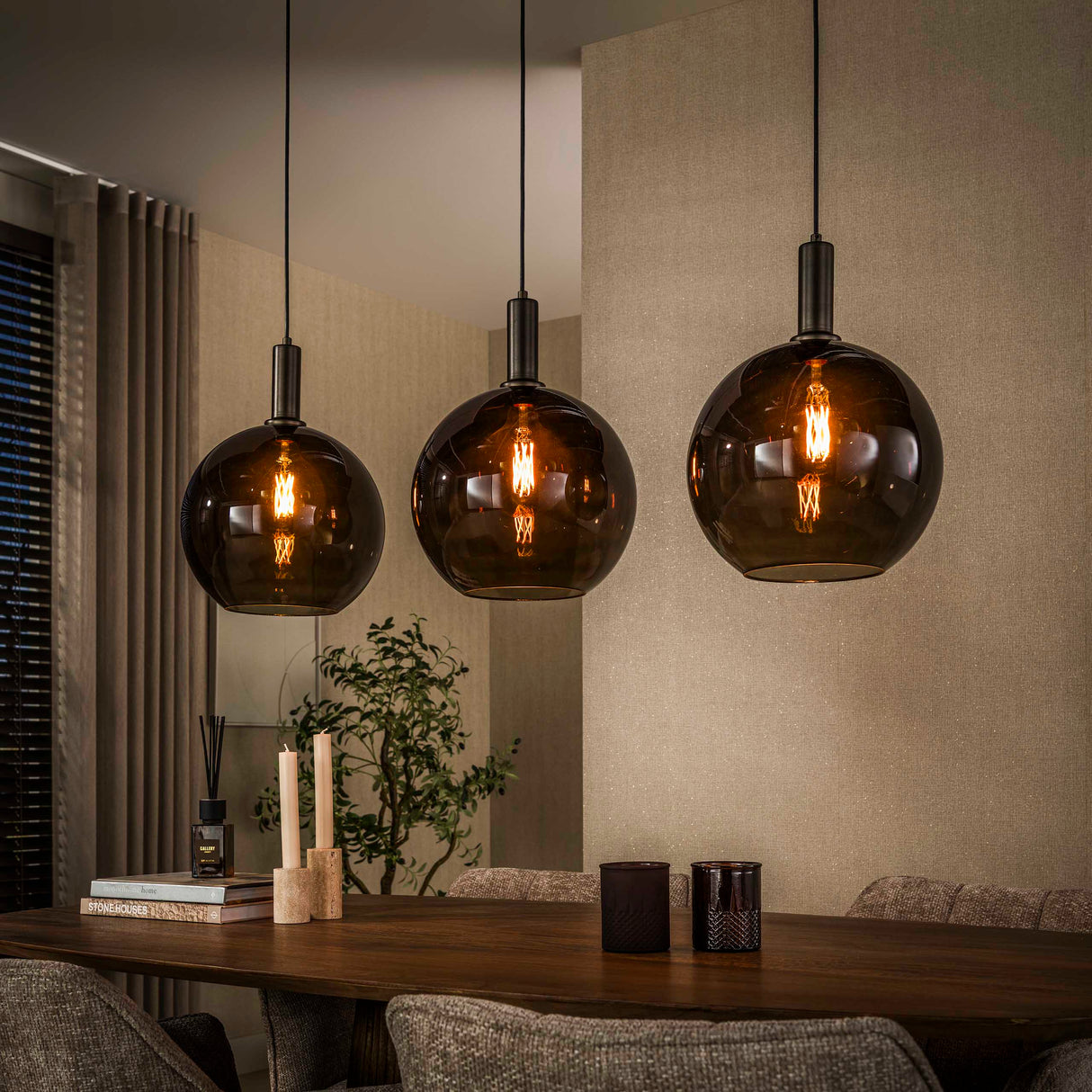 Pendant lamp Nero Trio 3-light Black Metal 115 cm