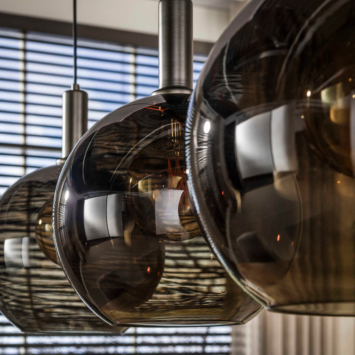 Pendant lamp Nero Trio 3-light Black Metal 115 cm