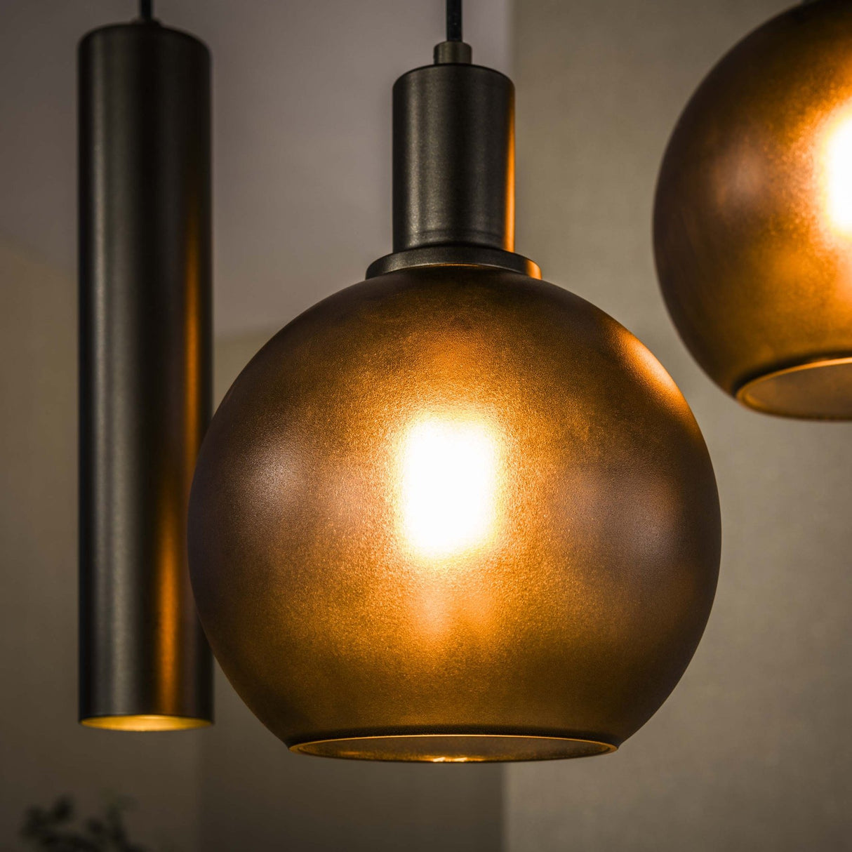 Hanging lamp 7-light brown frosted glass bronze metal Valeo 110 cm