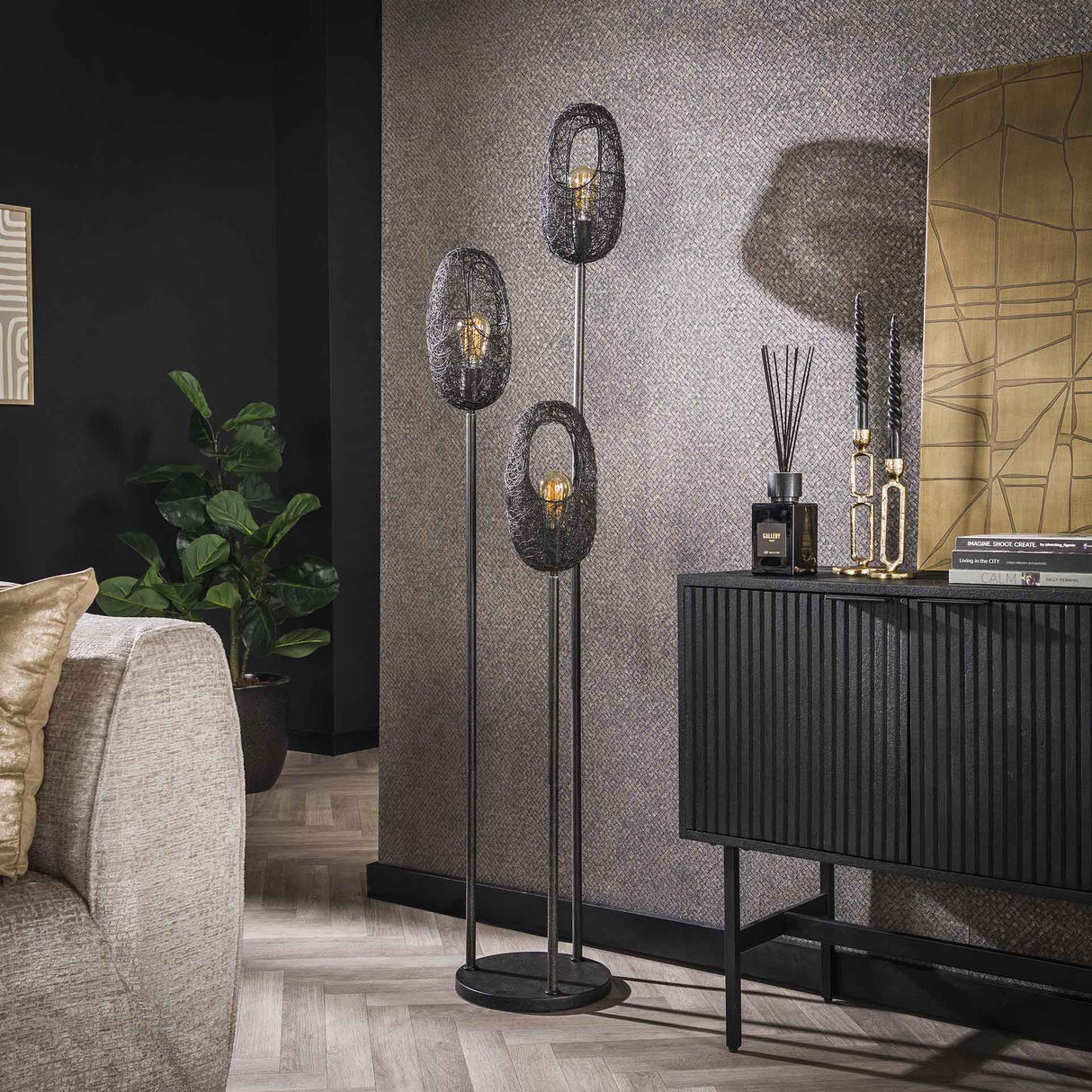 Floor lamp Debra 3-light metal black