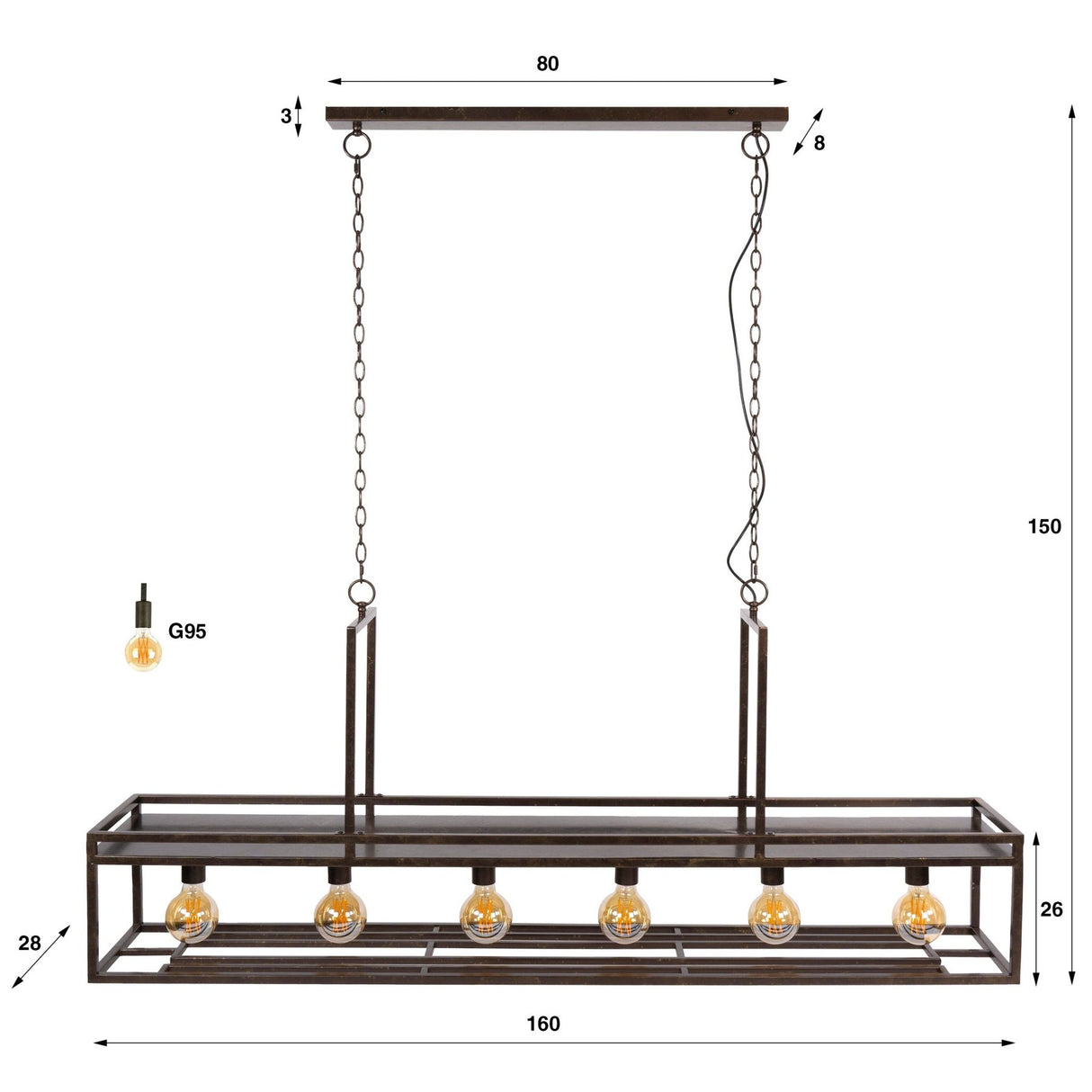 Hanging lamp Eloisa 6-light metal black