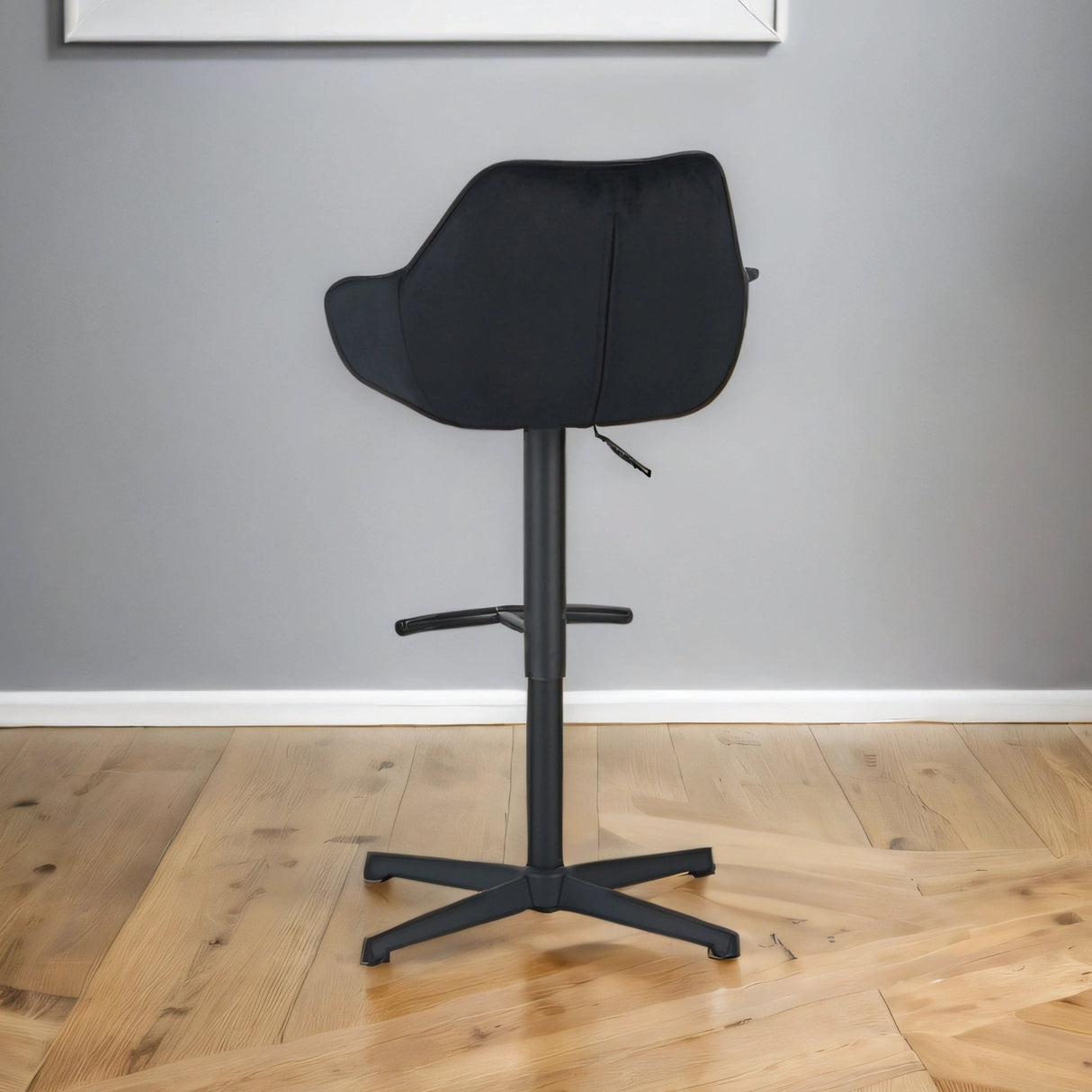 Venom Bar Stool Black Velvet - adjustable rotating bar seat with armrest