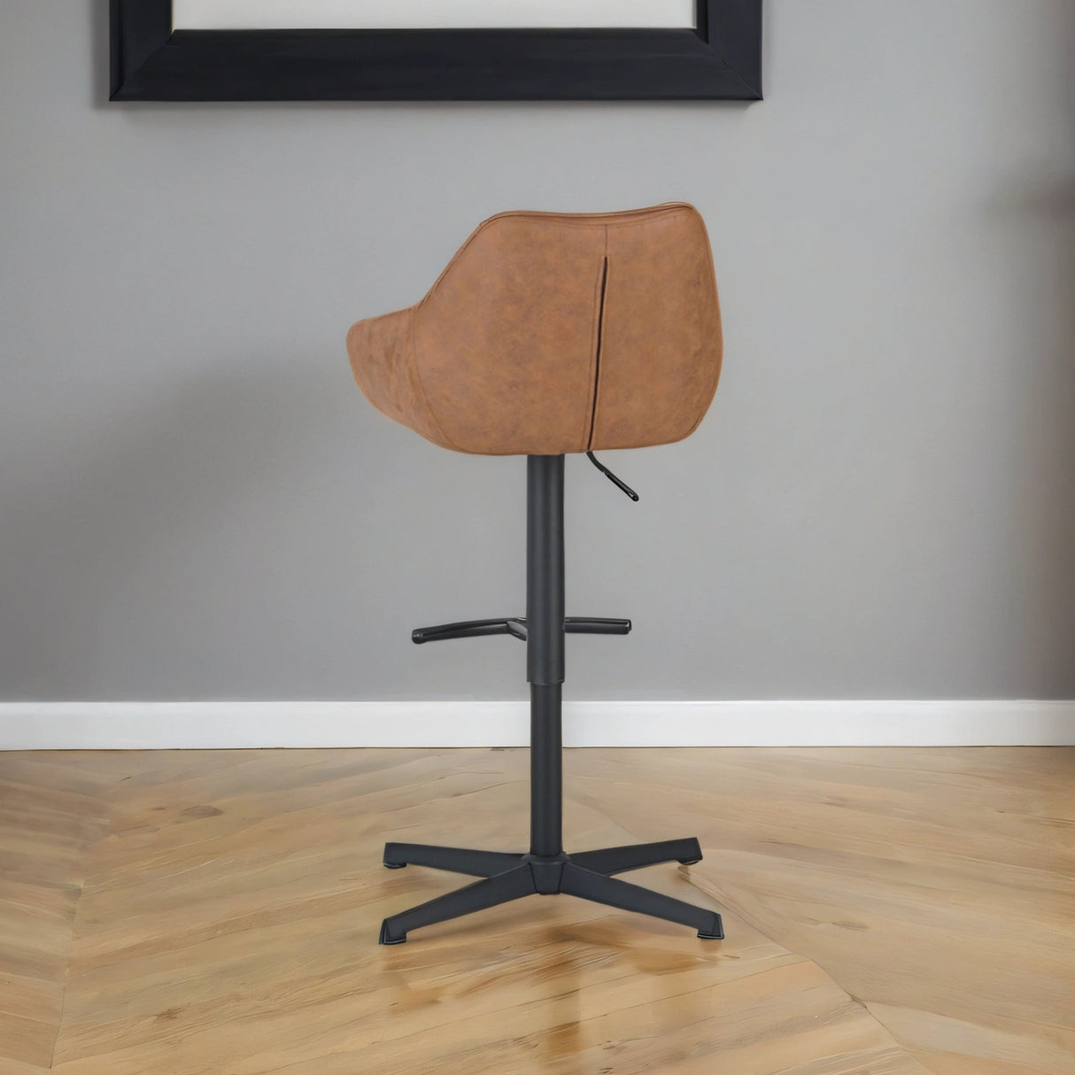 Venom Bar Stool Cognac Eco-leather - Adjustable Swivel Bar Chair with Armrest