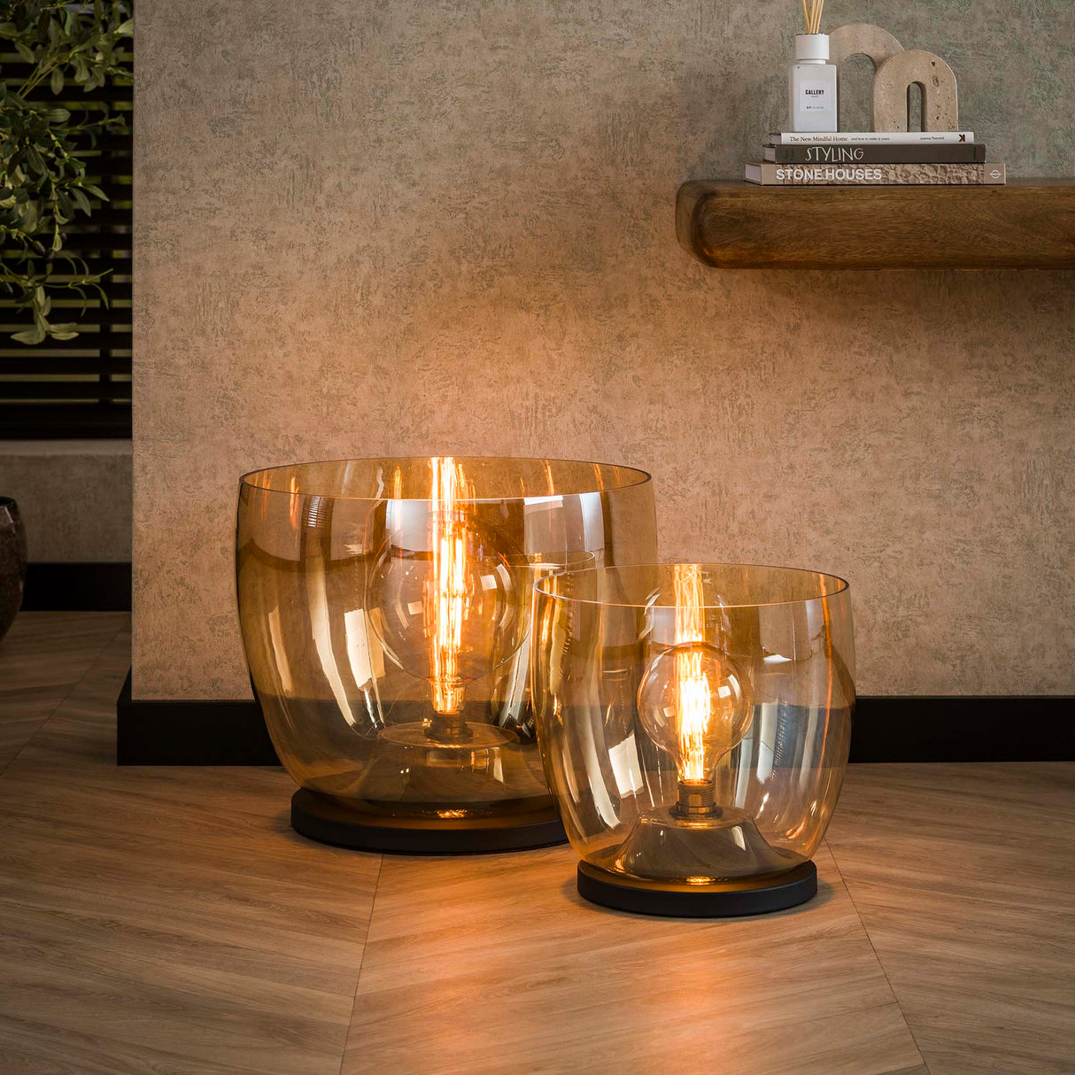 Vloerlampen - Vloerlamp Dain UP XXL Amberkleurig glas - Dimehouse
