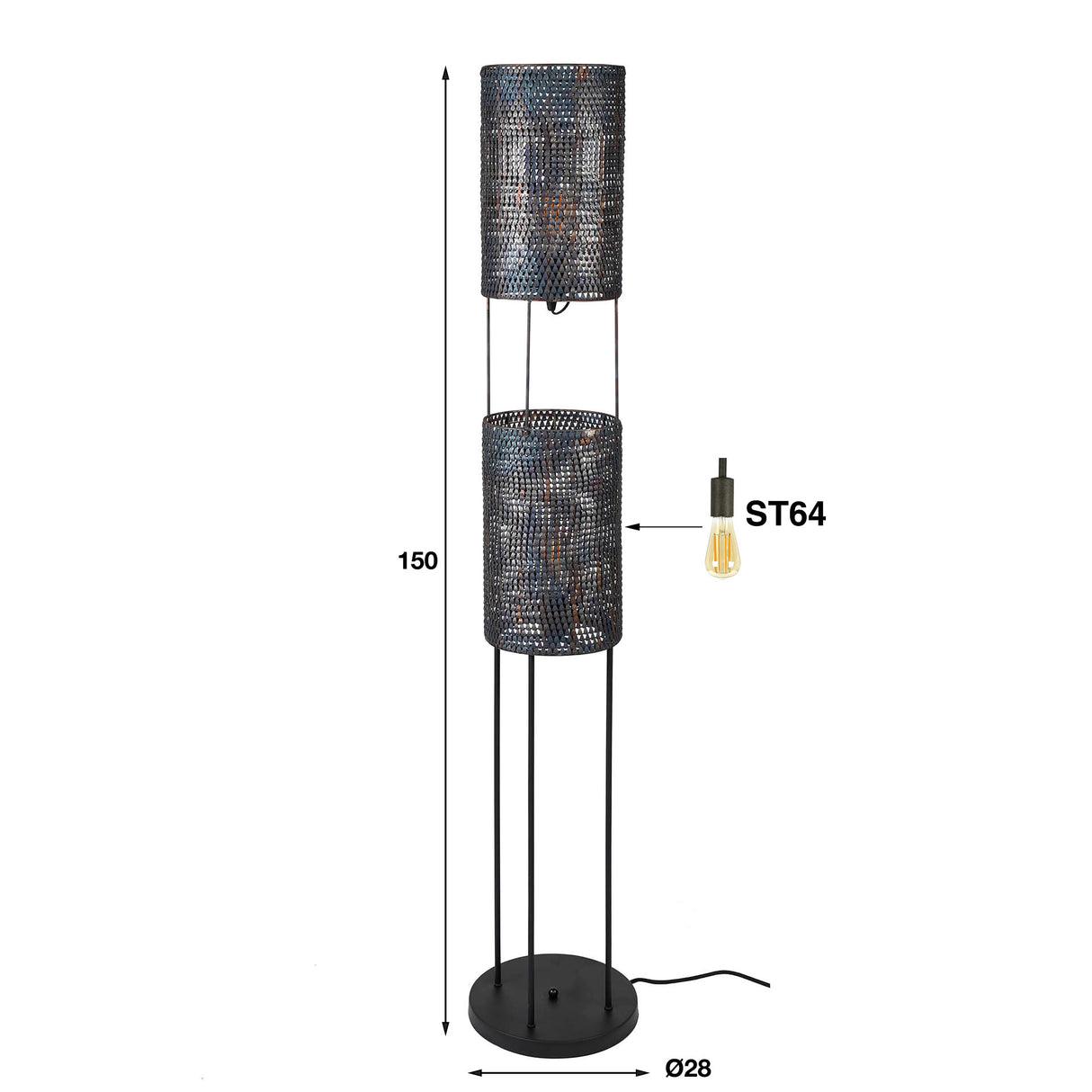 Armoor Industrial Floor Lamp 2-Light Black Brown
