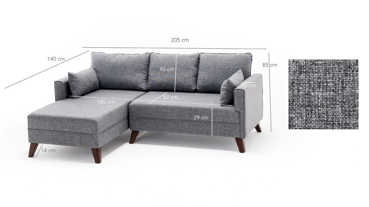 Sofas - Gray fabric sofa bed - corner sofa including ottoman - Left - Bella - Dimehouse