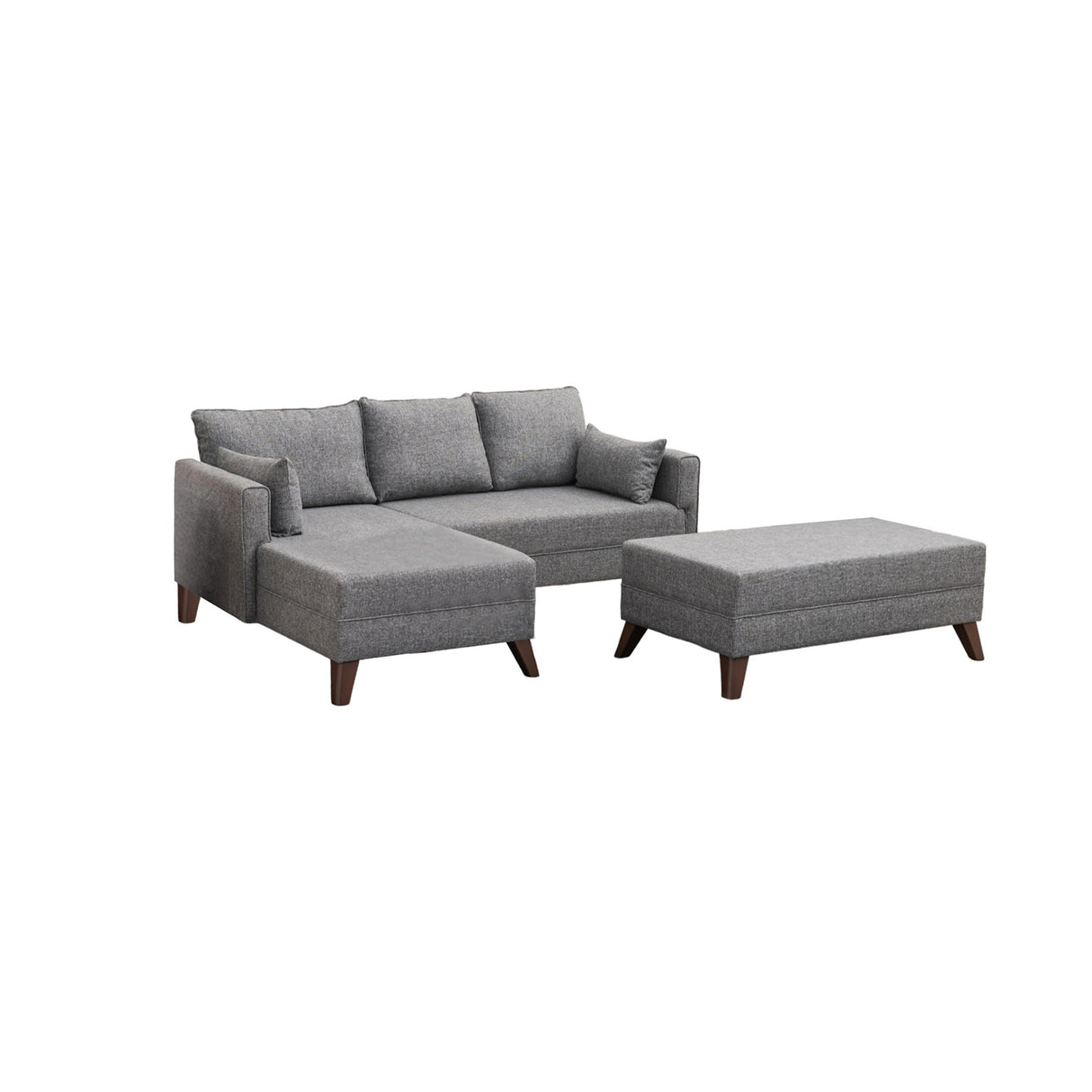 Sofas - Gray fabric sofa bed - corner sofa including ottoman - Left - Bella - Dimehouse