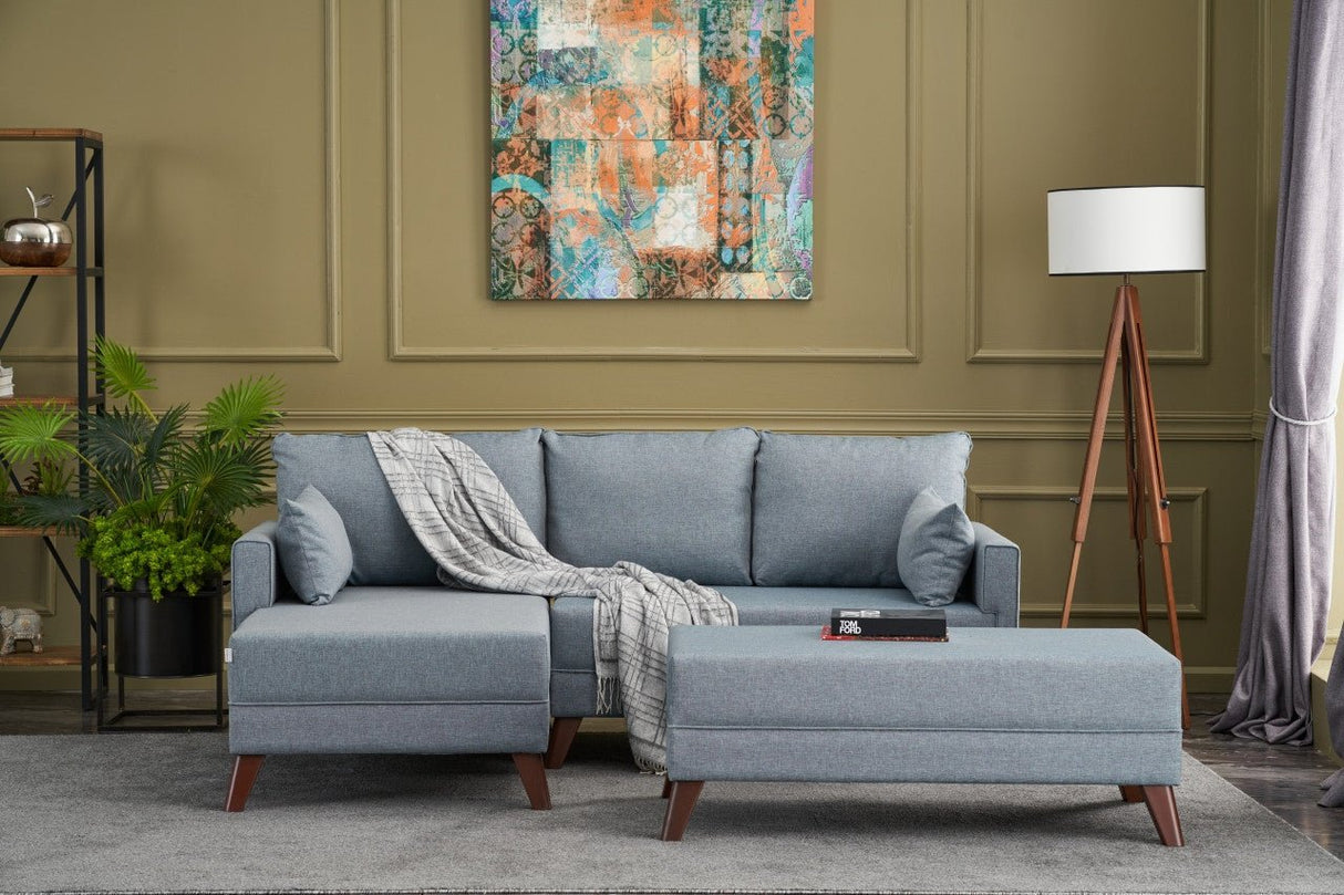 Corner sofa with sleeping function Left Bella Blue (including ottoman)