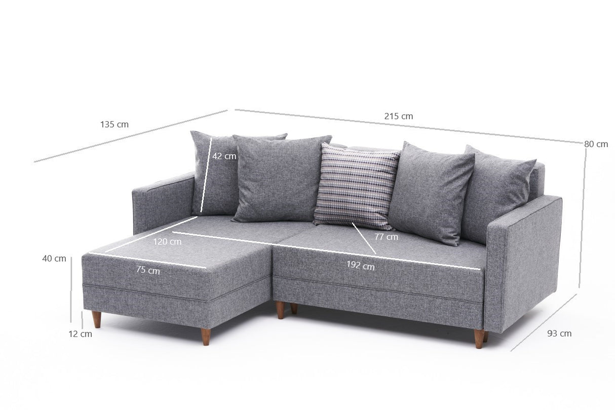 Banken - Slaapbank grijs stof - hoekbank - compact 215 x 150 cm - Links - Aydam - Dimehouse
