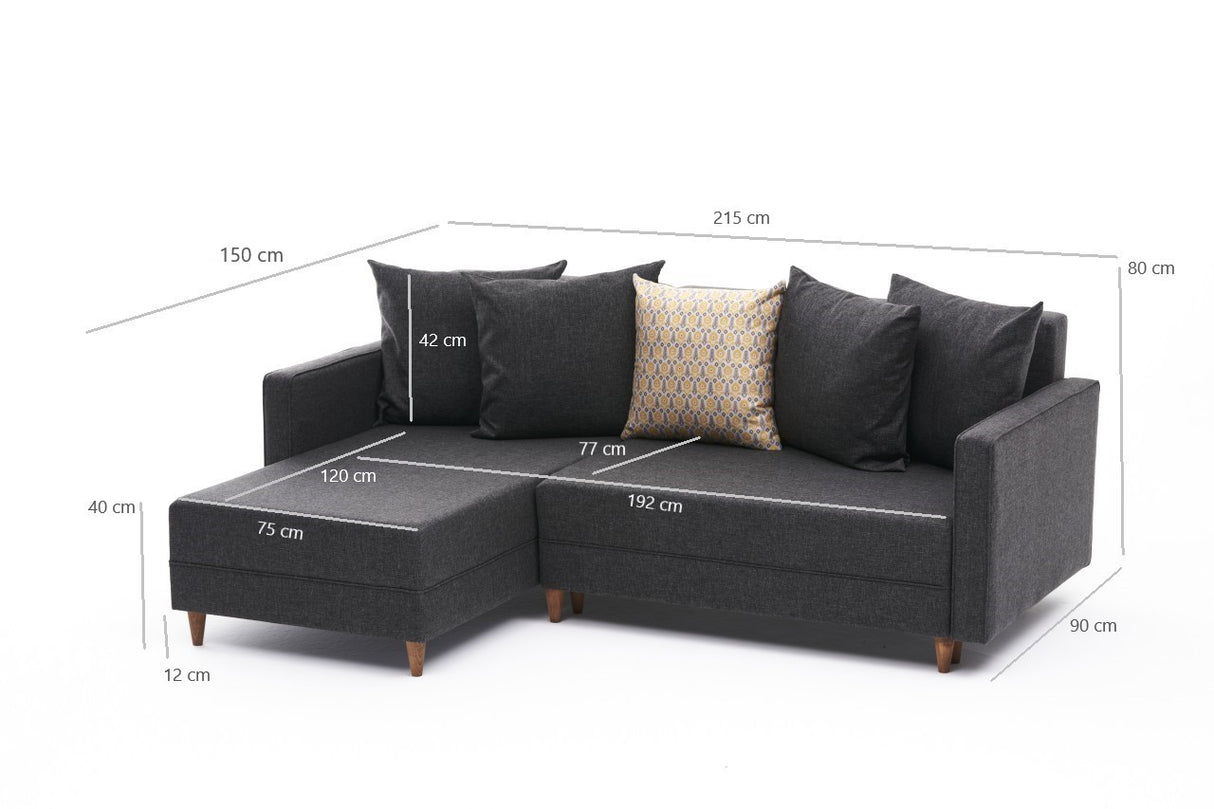 Anthracite fabric sofa bed – compact double 215 x 150 cm – Left – Aydam
