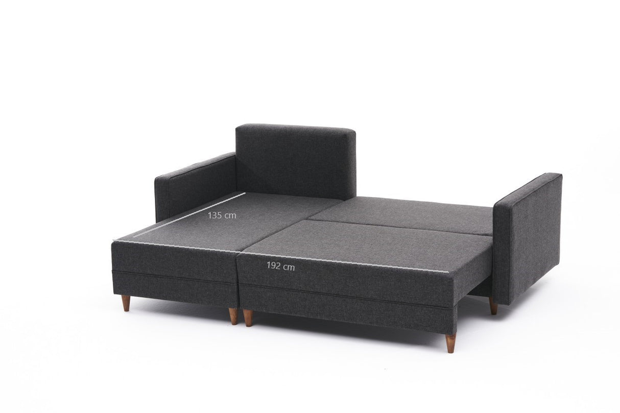 Anthracite fabric sofa bed – compact double 215 x 150 cm – Left – Aydam