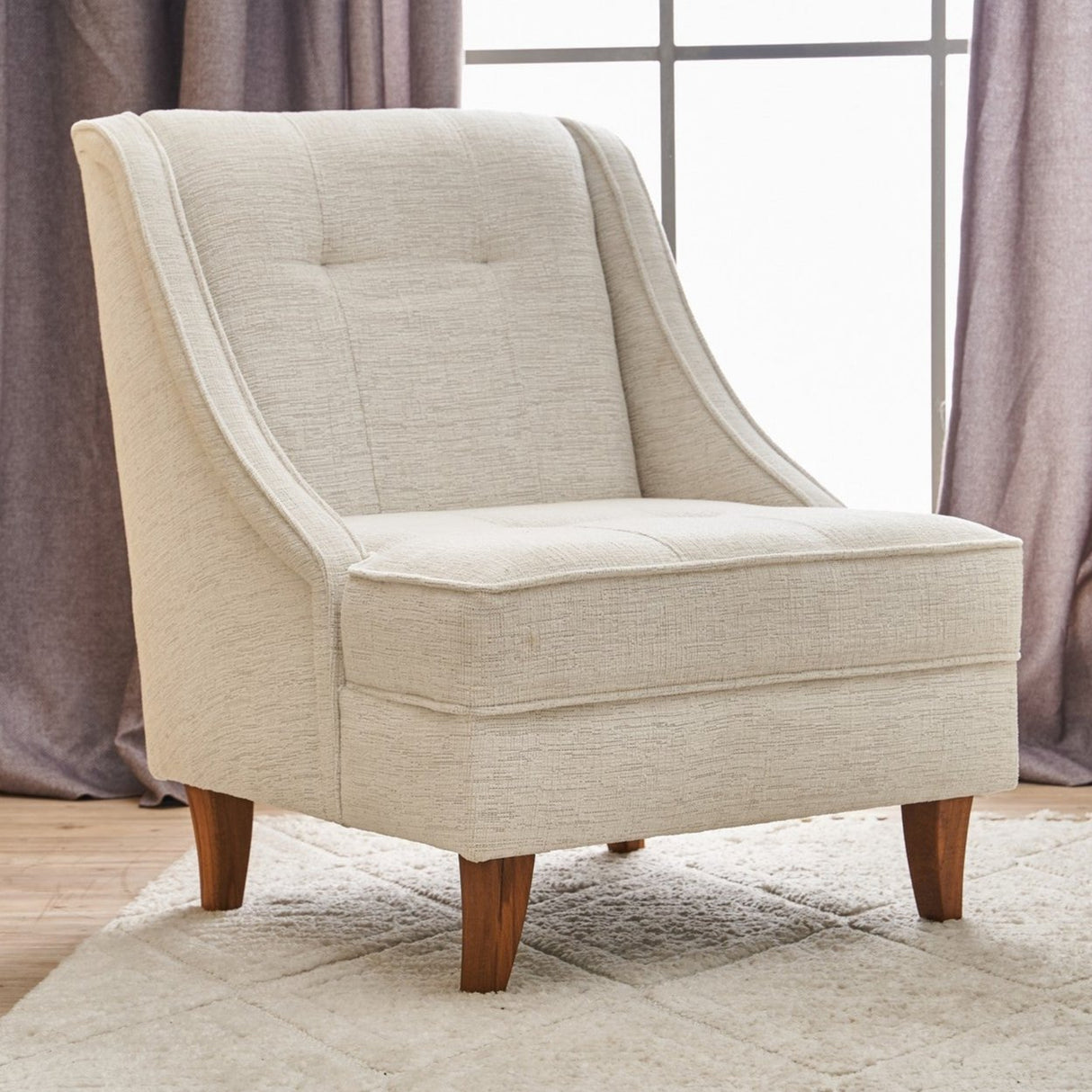 Armchair beige chenille fabric rural classic Ella