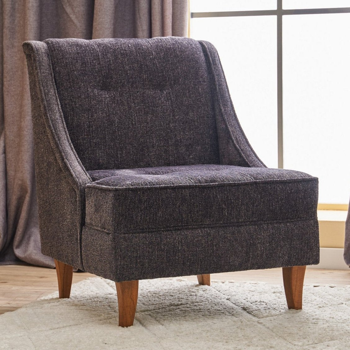 Armchair anthracite chenille fabric rural classic Ella