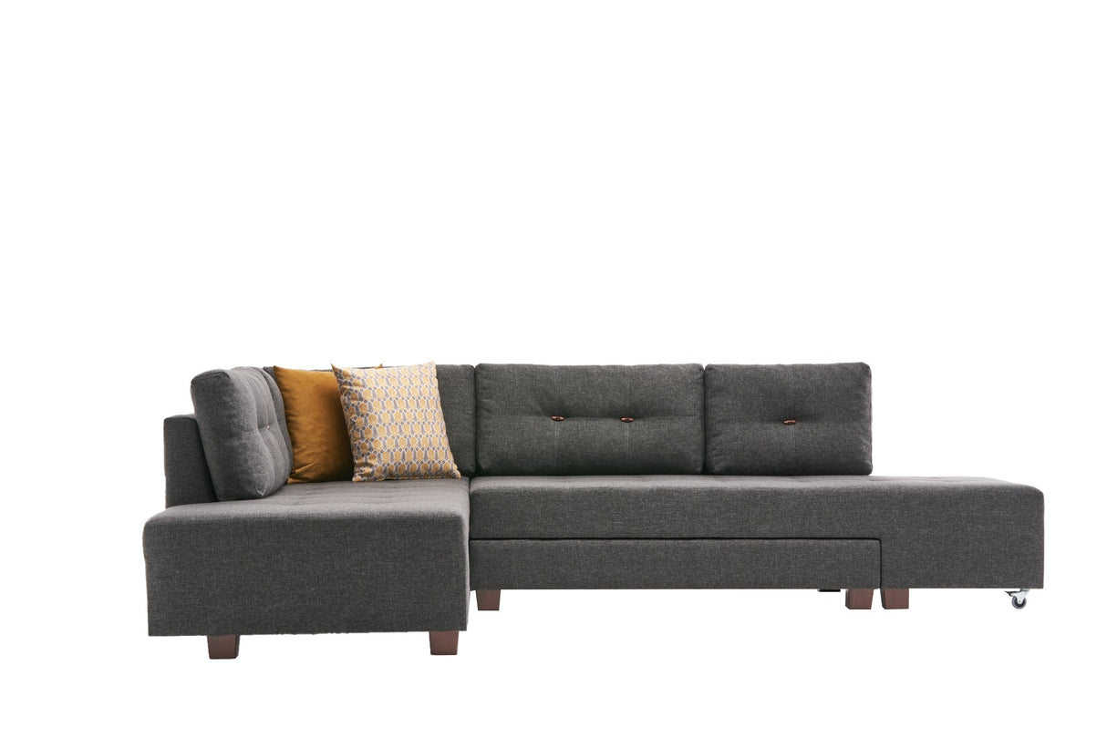 Banken - Slaapbank antraciet stof - XL 280x206 cm - met wielen - Links - Manama - Dimehouse