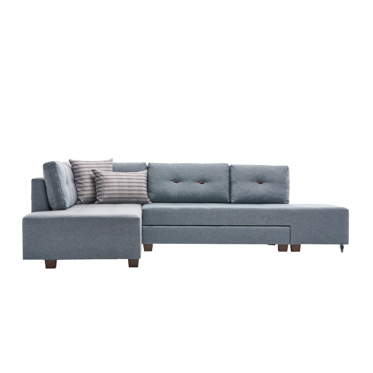 Banken - Slaapbank lichtblauw stof - XL 280x206 cm - met wielen - Links - Manama - Dimehouse