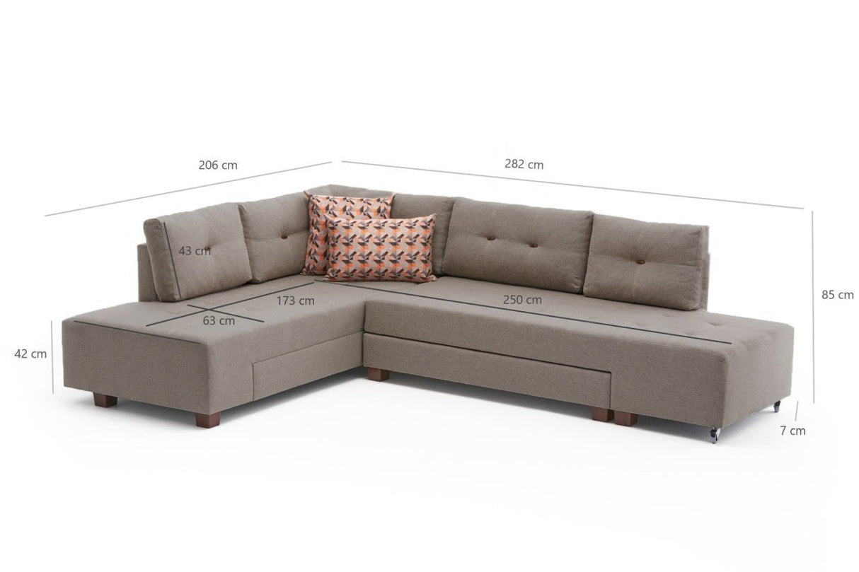 Banken - Slaapbank taupe stof - XL 280x206 cm - met wielen - Links - Manama - Dimehouse