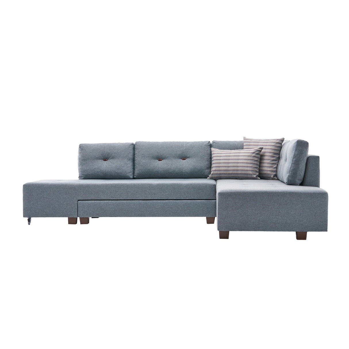 Banken - Slaapbank lichtblauw stof - XL 280x206 cm - met wielen - Rechts - Manama - Dimehouse