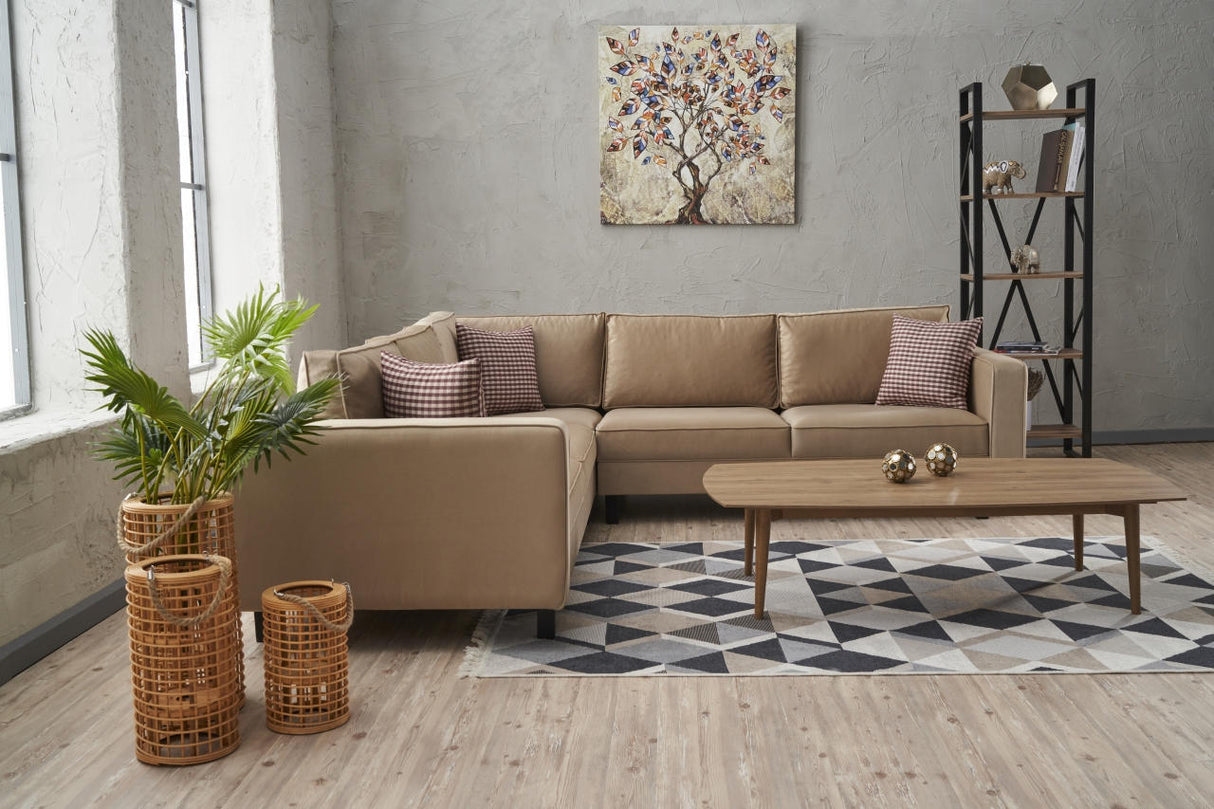 Corner sofa Kale Velvet Cream - five person