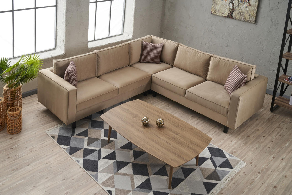 Corner sofa Kale Velvet Cream - five person
