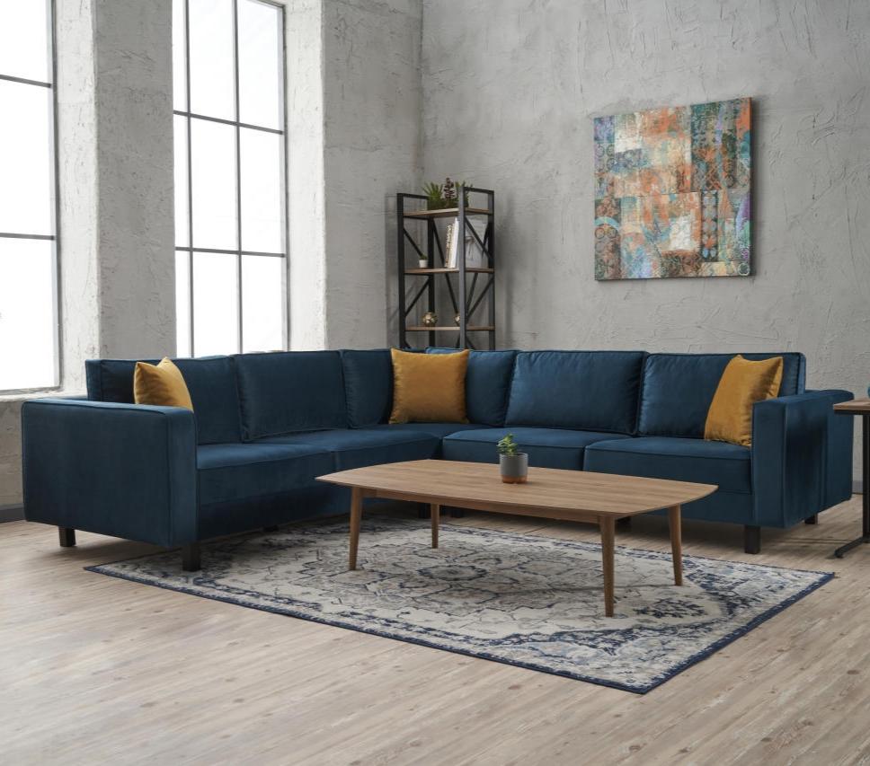 Sofas - Corner sofa Kale Velvet navy blue - five persons - Dimehouse