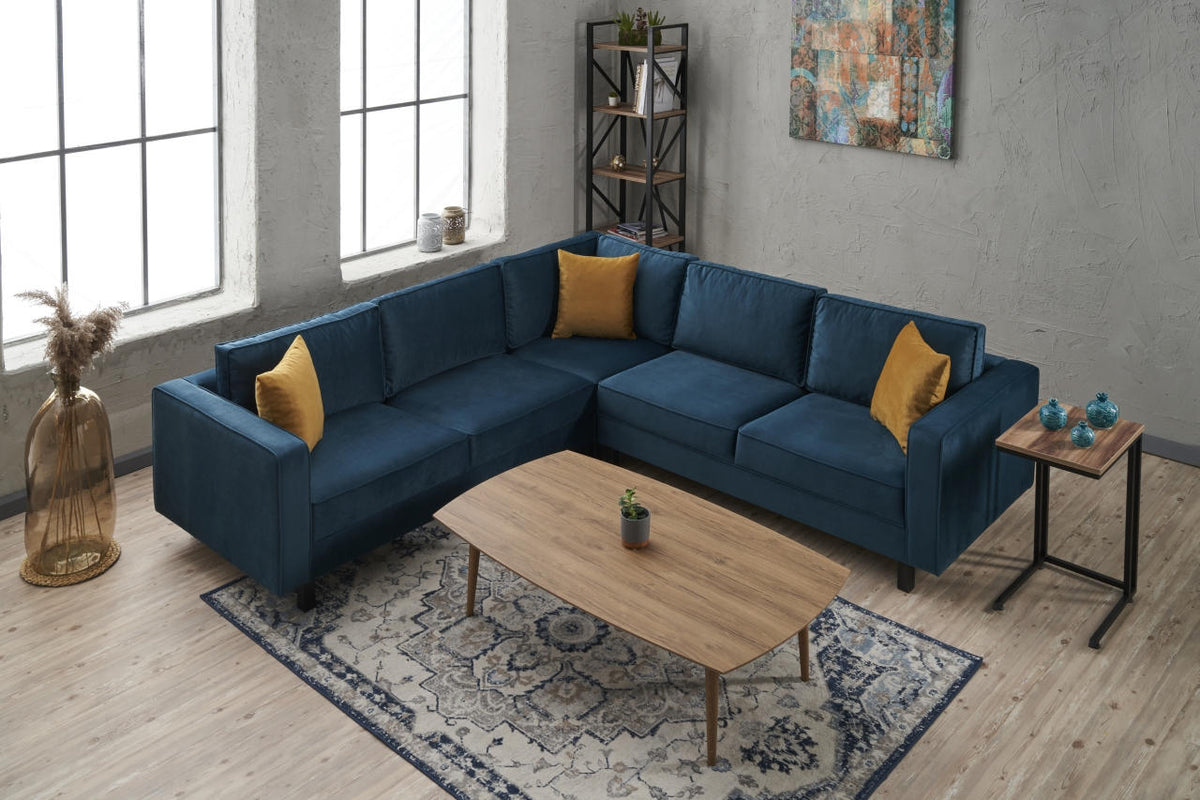 Sofas - Corner sofa Kale Velvet navy blue - five persons - Dimehouse