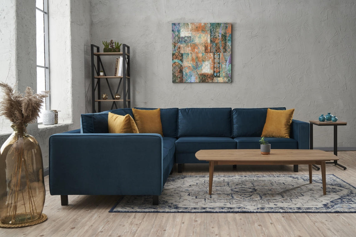 Sofas - Corner sofa Kale Velvet navy blue - five persons - Dimehouse
