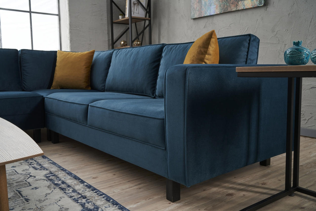 Sofas - Corner sofa Kale Velvet navy blue - five persons - Dimehouse