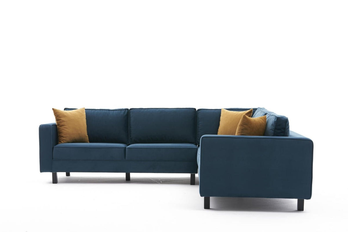Sofas - Corner sofa Kale Velvet navy blue - five persons - Dimehouse