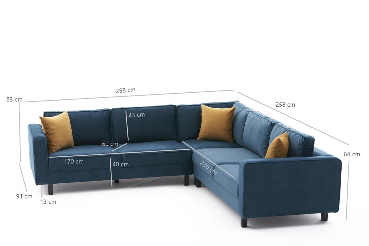 Corner sofa Kale Velvet Blue