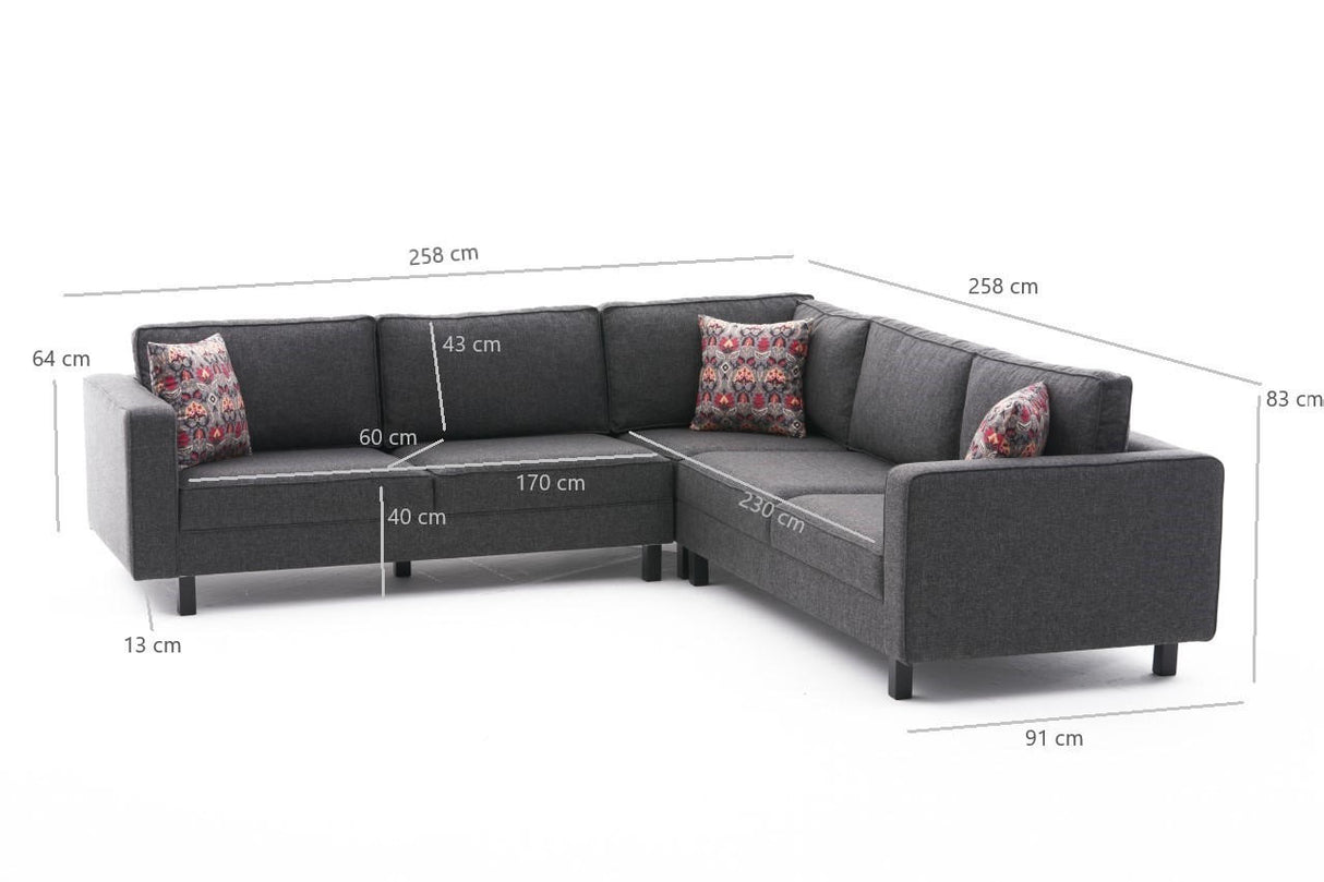 Corner sofa Kale Fabric Anthracite - five person