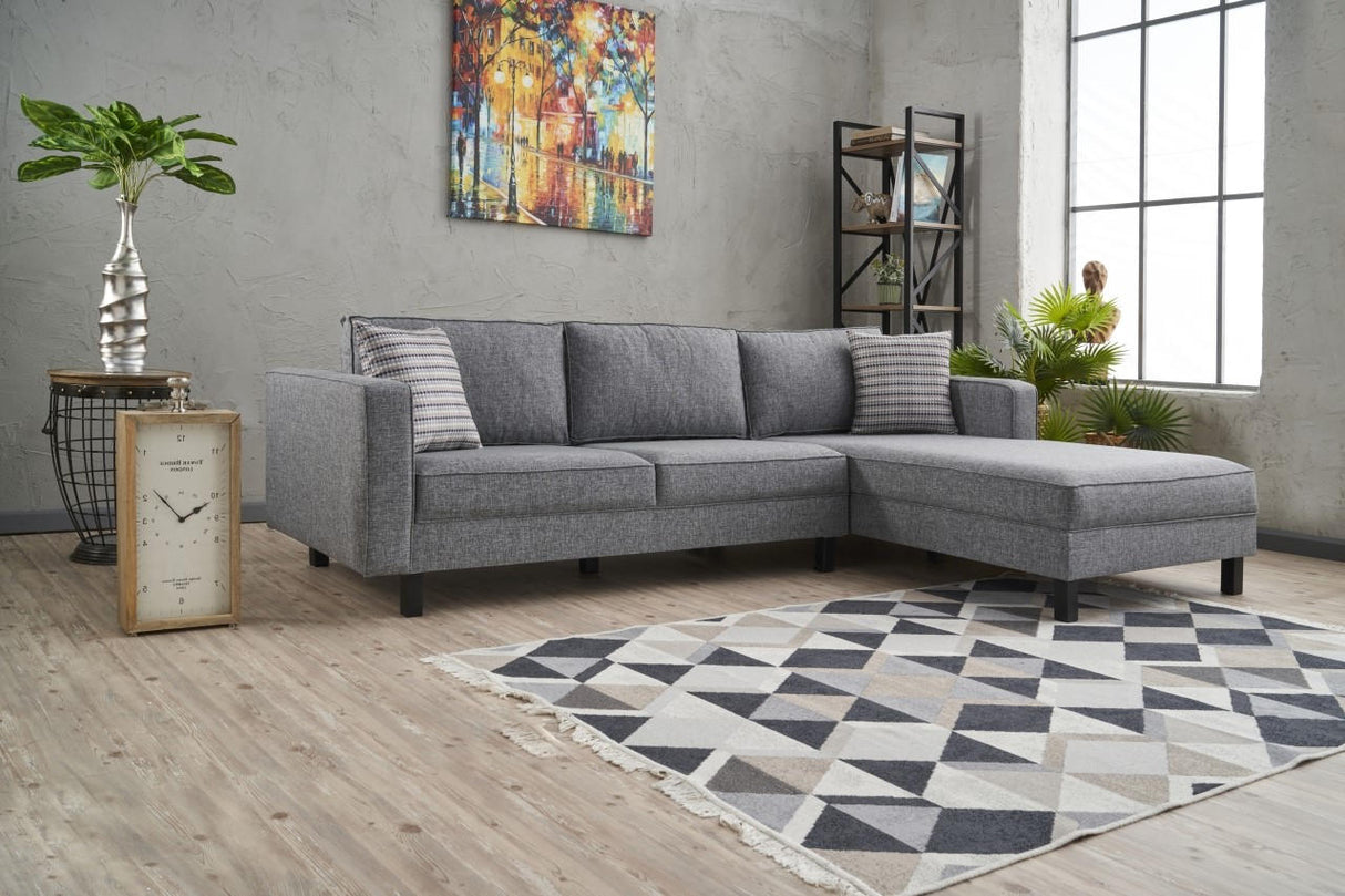 Corner Sofa Right Bald Fabric Gray